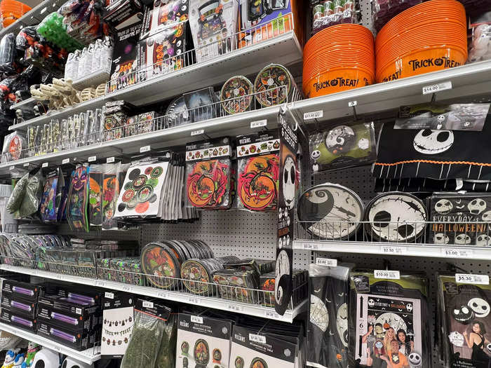 Around the corner, there were party supplies aplenty. There were plates, cups, napkins — anything you could ever need for a Halloween party.