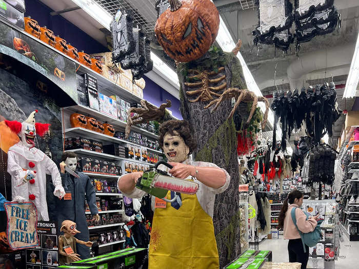 The first thing I saw was this giant pumpkin figure and a chainsaw-wielding maniac. According to the brand, stores start putting out Halloween supplies in August, meaning this could have been greeting shoppers for months.