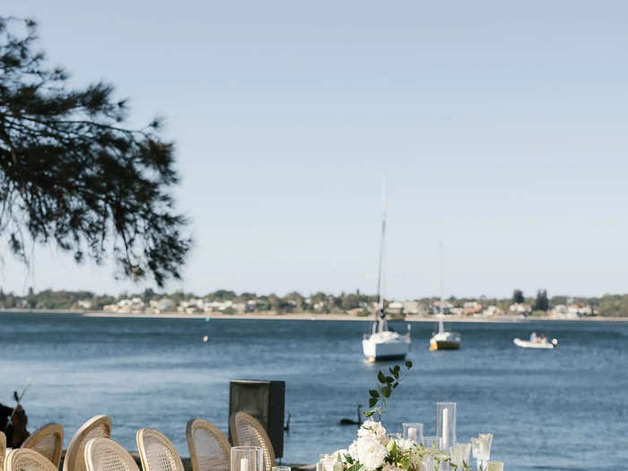 The reception space was decorated in neutral hues to allow the surroundings to shine.