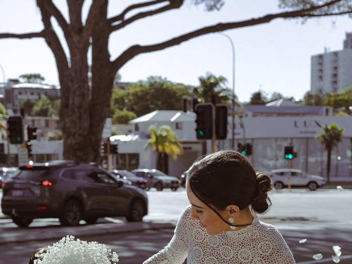 Having the ability to take the skirt off came in handy when the Johnstons left their wedding ceremony.