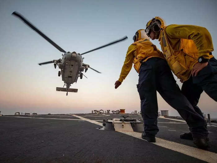 On USS Carney, another destroyer, sailors have been running flight operations with Helicopter Sea Combat Squadron 9.