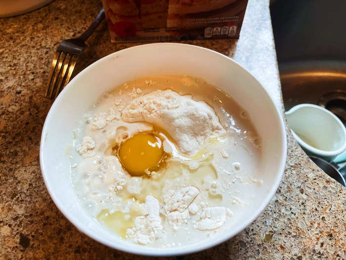 Unlike the other pancake mixes, this batter called for milk, oil, and an egg.