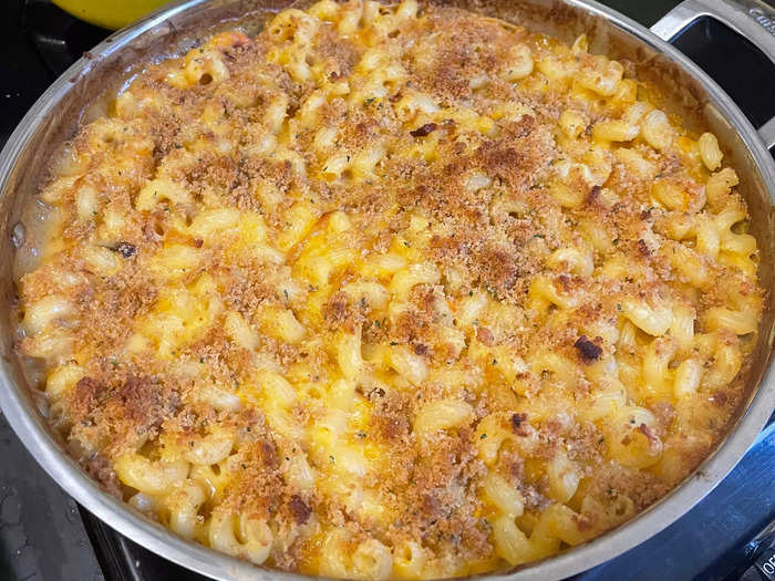 I sprinkled the breadcrumbs over the top of the macaroni and cheese and then baked it for about 20 minutes.