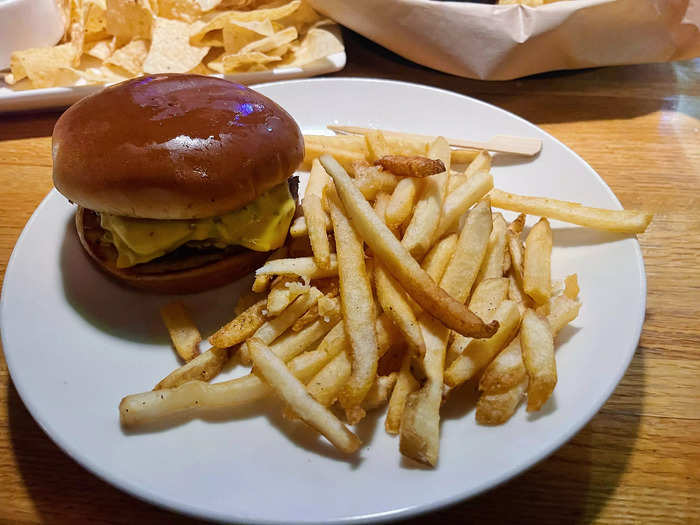 My brother ordered the neighborhood burger, which comes with cheese and garlic mayonnaise.