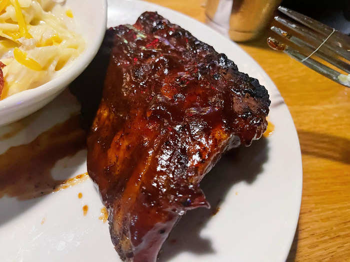 The ribs were hot to the touch and coated in the sticky barbecue sauce.