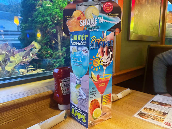 A stand-up menu on the table advertised the chain