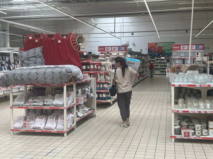 Some aisles of the store contain home goods, similar to the setup at Costco.