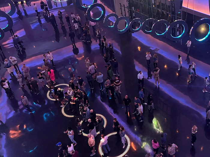 Aura instructed visitors to stand on one of four circles on the floor and cycle through them to hear different sounds. 