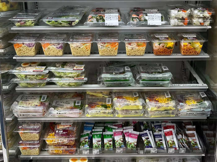 Other fresh foods include bento boxes, salads, and noodles.