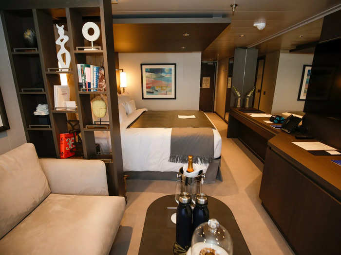 Almost all cruise staterooms have a bed, storage, bathroom, and additional seating.