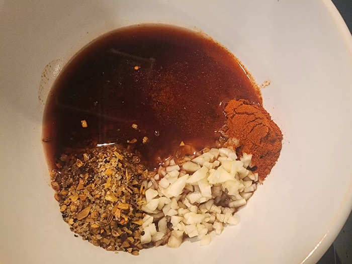 I stirred the marinade ingredients together in a bowl.