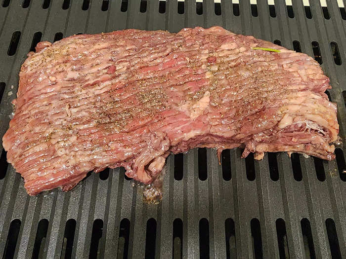 I noticed the steak was slightly pink from the red wine when I started grilling it.