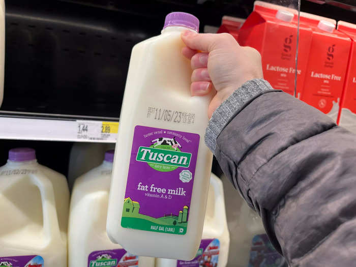 At Target, a half gallon of skim milk costs $2.89 — a better price for twice the amount.