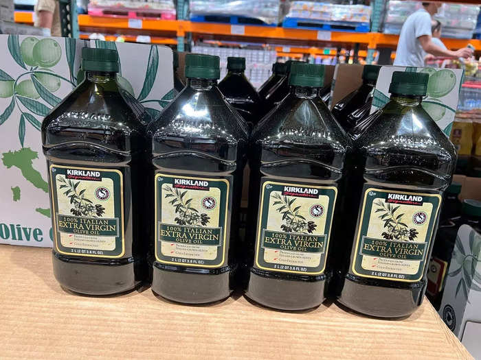 Olive oil, the ingredient we use the most, comes in large containers at Costco.