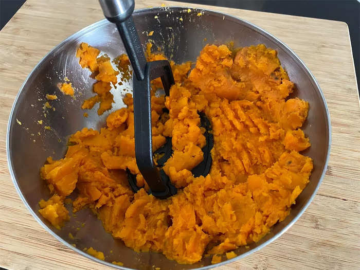 I used a makeshift steamer and prepared my sweet potatoes.