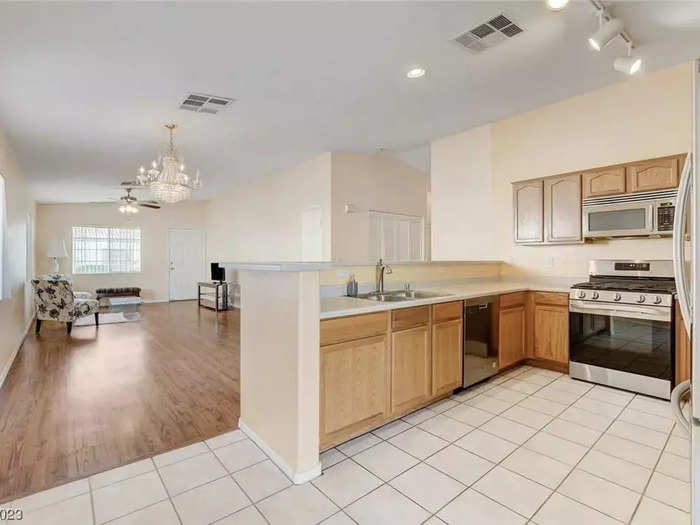 The kitchen and living room have an open-concept floor plan.