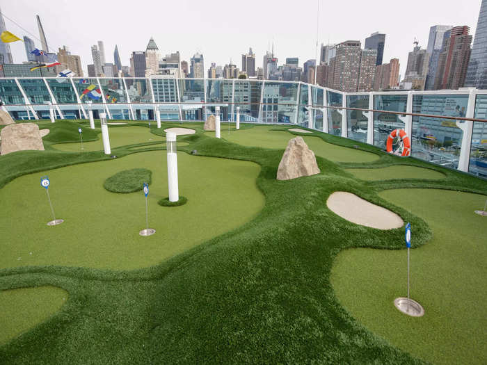 For guests who prefer to move around, the ship also has a gym, putting green, and track.