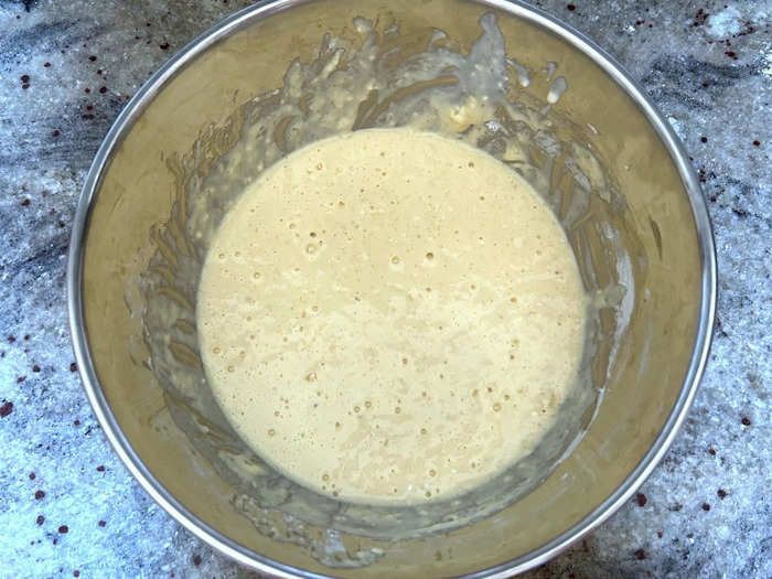 I added the dry ingredients to my wet ingredients and mixed until the batter was just combined.