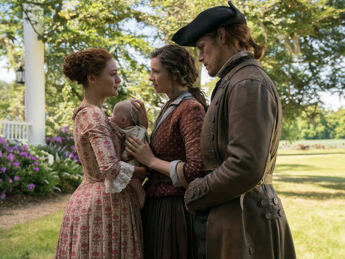 Jamie and Claire were not present for the birth of their first grandson in the show, which was one of the fourth book