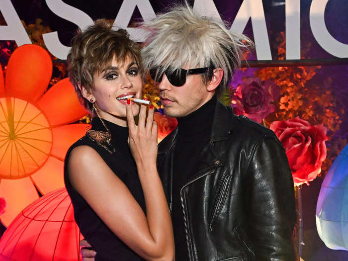 Austin Butler and girlfriend Kaia Gerber dressed up as Andy Warhol and his muse, Edie Sedgwick.