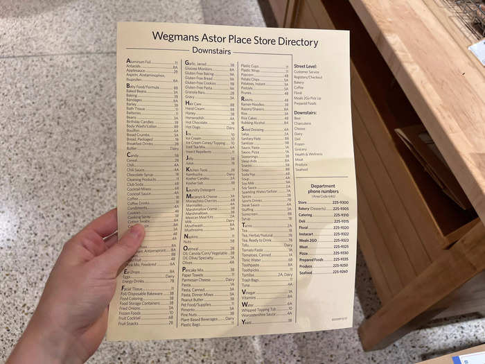 Upon walking into the store, a Wegmans employee handed me a store directory to help me find my way around.