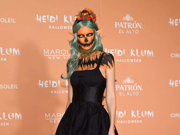 Model Katrina Rusakova went as a pumpkin queen.