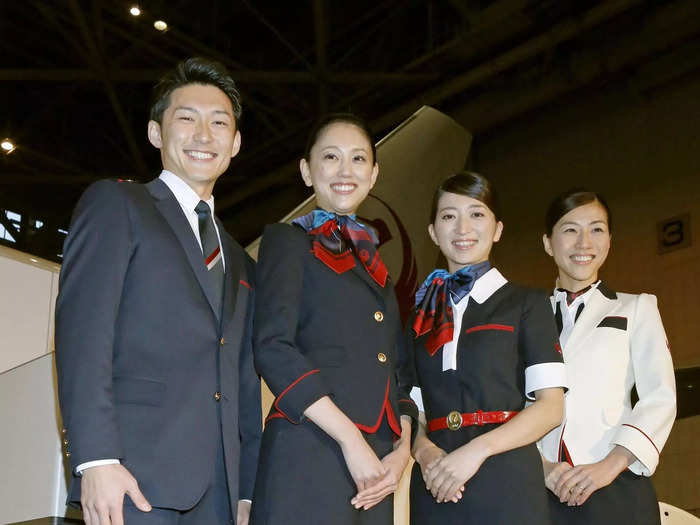 Since 2013, Japan Airlines flight attendants have worn crisp uniforms designed by Keita Maruyama.