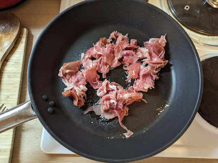 I fried the Parma ham until crisp.