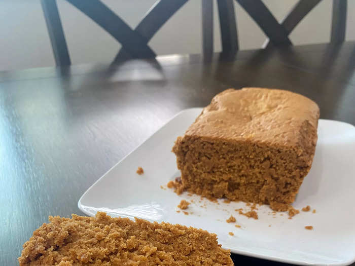 While the cake was even more moist than my favorite Starbucks pumpkin bread and smelled just as enticing, I thought the taste of the spices was lacking.