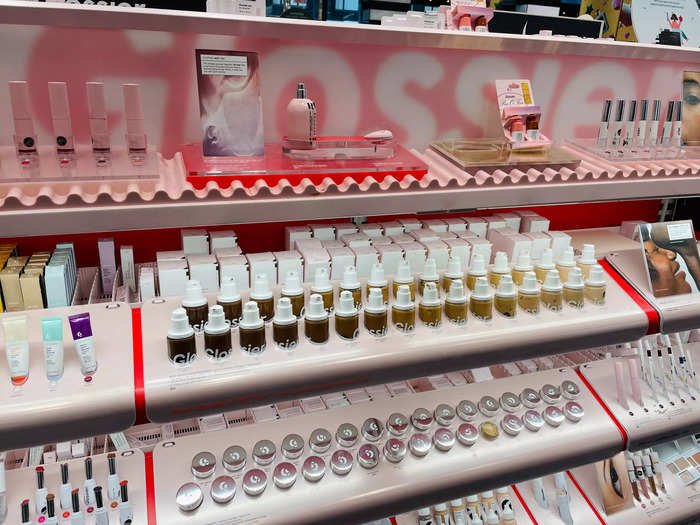 There was a section for Glossier, which was designed to look like one of the brand