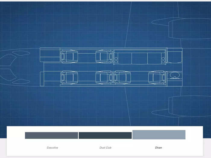 HondaJet offers three cabin layout options: Executive, Dual Club, and Divan.