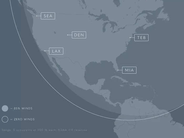 This means the jet can connect cities like Miami and Seattle and Los Angeles and Teterboro, New Jersey.