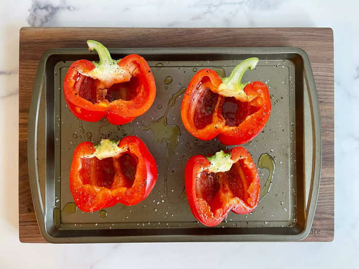 I cut the peppers in half and prebaked them.