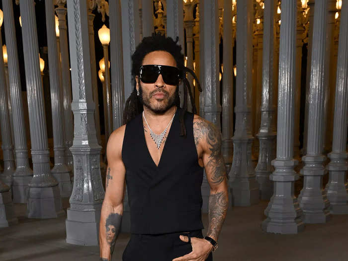 Lenny Kravitz paired his all-black look with white shoes.