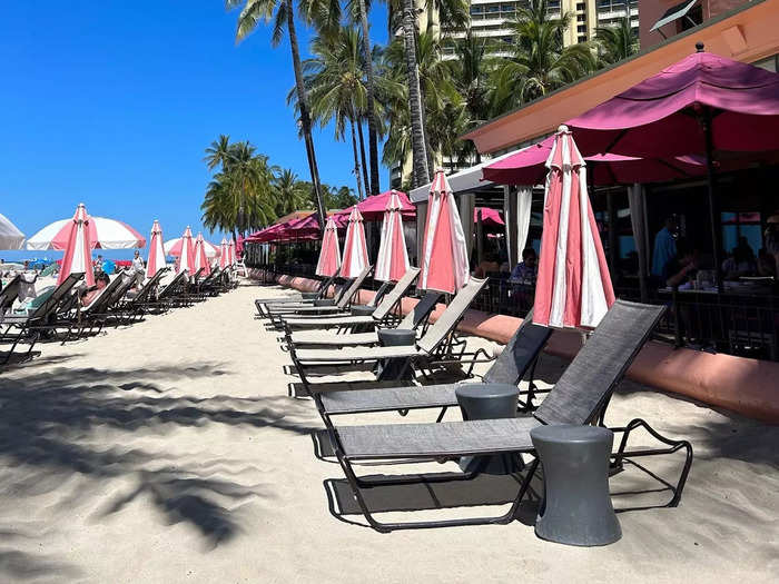 Beach chairs and umbrellas are available to rent for an additional cost.