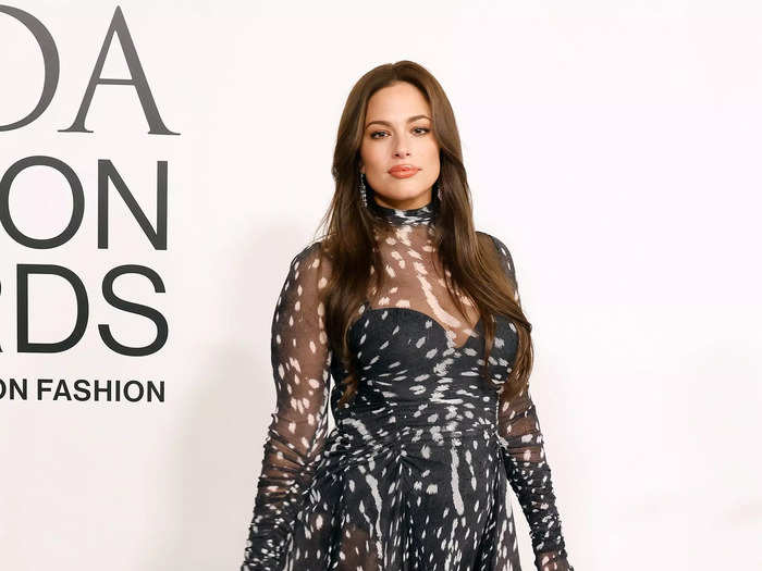 Ashley Graham walked the carpet in a semi-sheer, black-and-white ballgown.