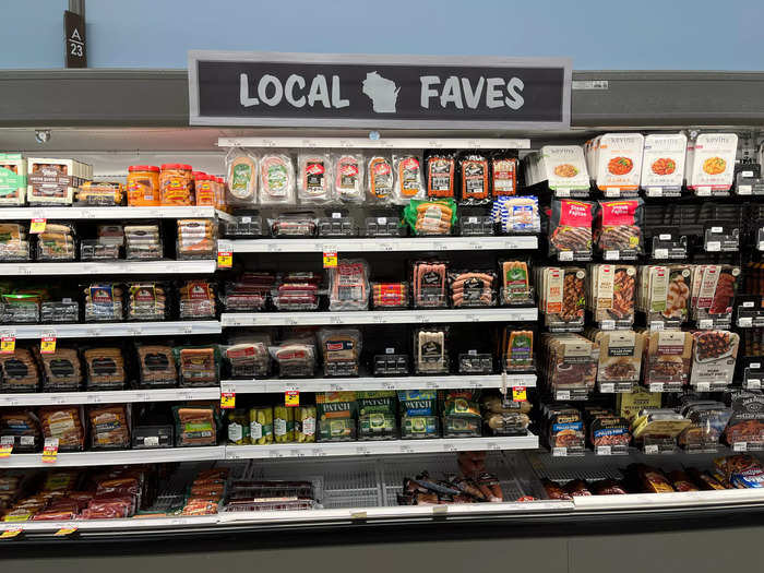 My hometown Wisconsin store offers a wide selection of local specialties like brats and cheeses.