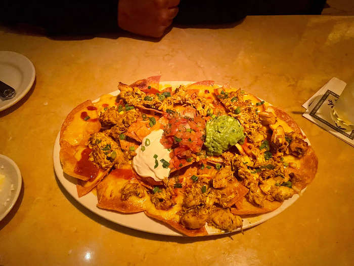 We ordered the shockingly good $17.50 Factory Nachos as an appetizer.