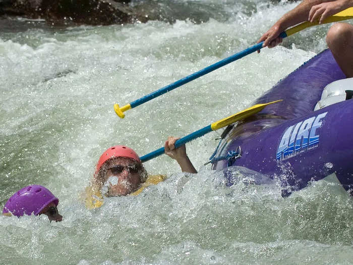 White water rafting is a popular activity, but river currents can be dangerous.