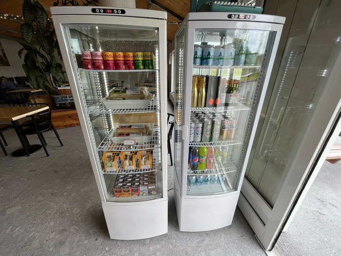 A small cafe sold a few drinks and packaged sandwiches.