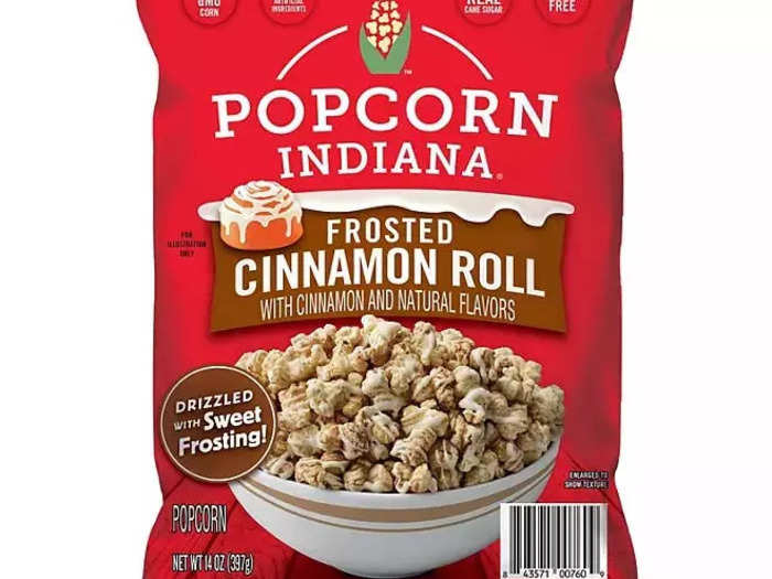 Upgrade your holiday popcorn balls with frosted-cinnamon-roll popcorn.