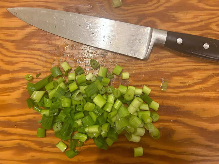 While the chili was simmering, I prepped my toppings. 