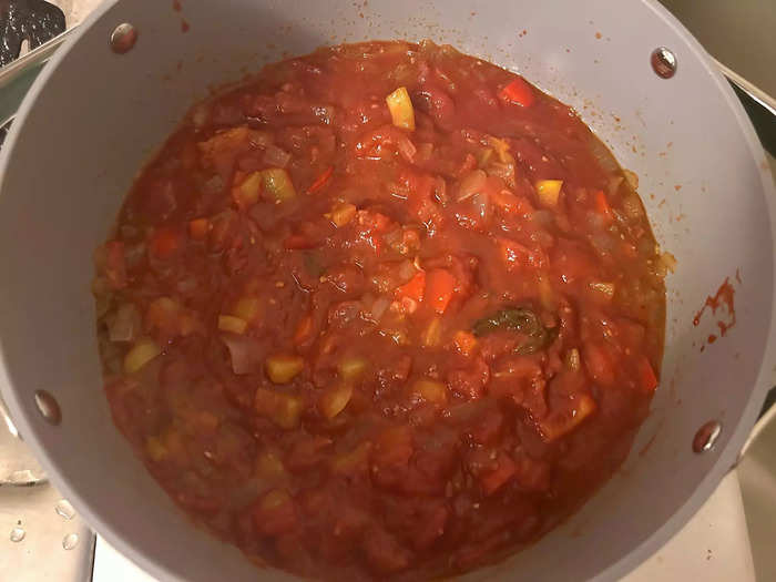 Garten recommends simmering the chili for 30 minutes, but I let it go for about an hour and a half. 