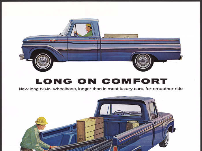 In 1964, Ford introduced steel tailgate support straps that fold into the tailgate out of sight.