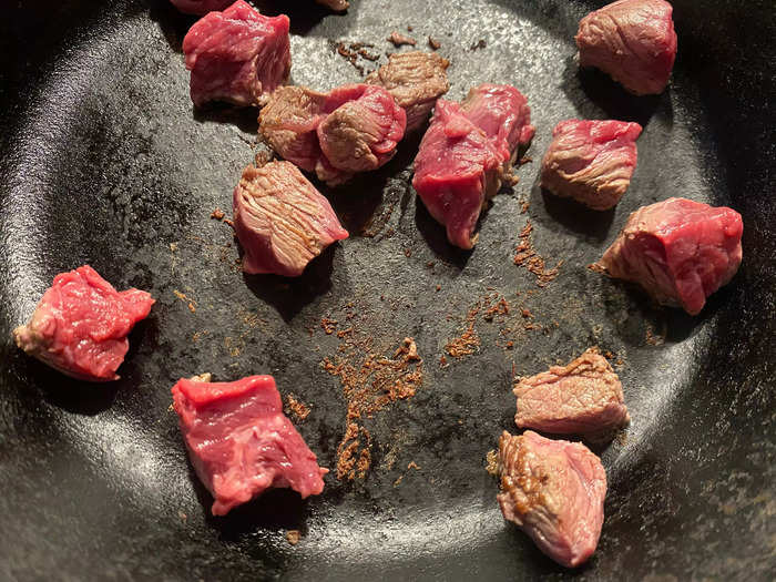 I cubed and cooked the beef before setting it aside.