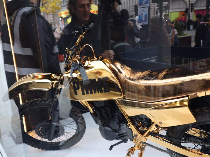 The store even had a custom-branded gold motorcycle displayed in one of the windows.