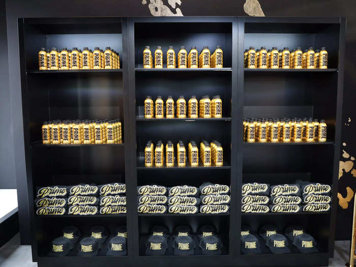 The store also had a wall of gold bottles of the Prime electrolyte drink in a special limited-edition flavor.