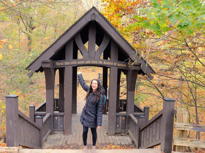 The first bridge featured an inscription from a poem by William Cullen Bryant: "Enter this wild wood and view the haunts of nature."