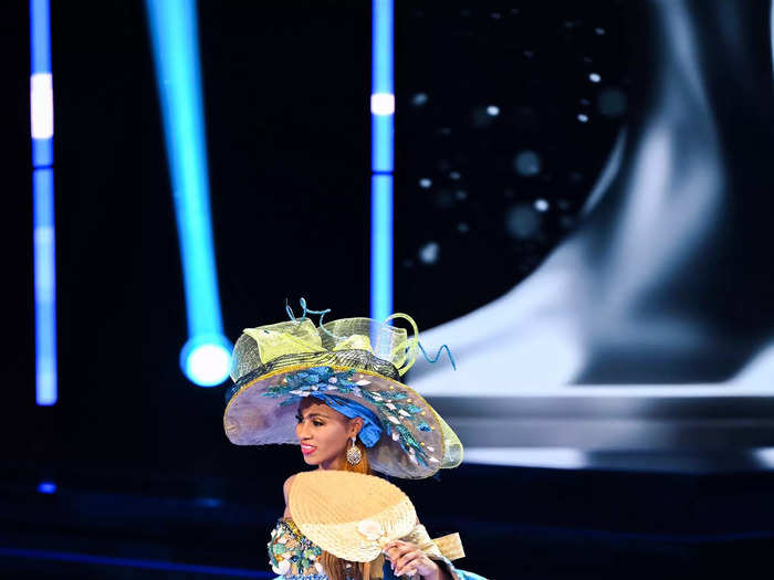 Miss Bahamas Melissa Ingraham sported a national costume that paid homage to vintage Bahamian market dolls.