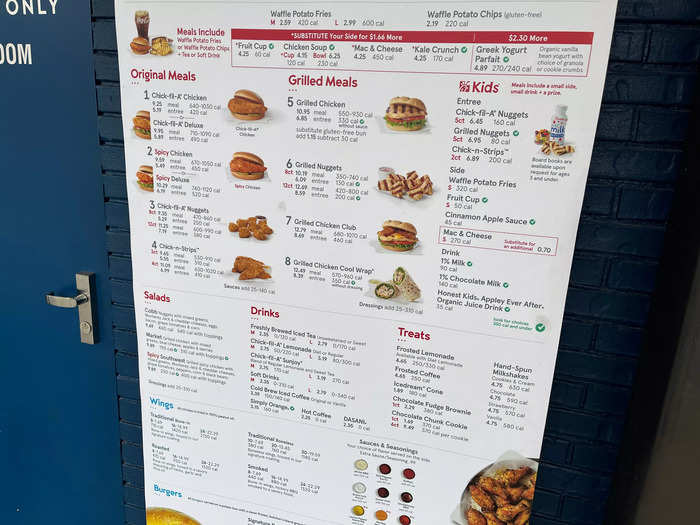 The menu included the standard Chick-fil-A offerings, including the chain
